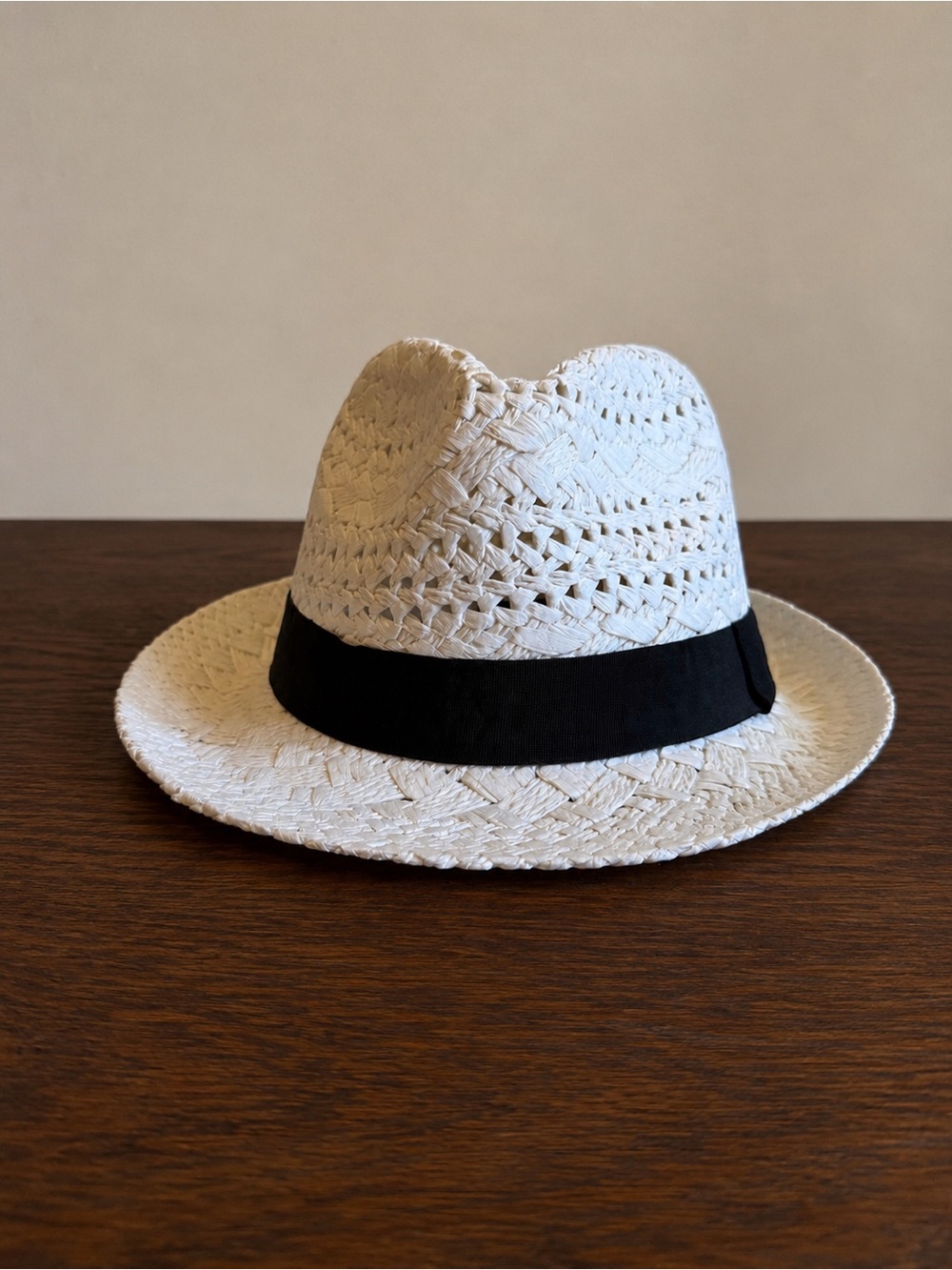 Black and White Woven Fedora Hat with Band